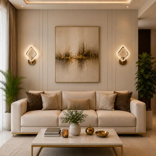 Image of fizzytech Crystal LED Wall Light, Modern Gold Finish Decorative Wall Lamp with 3 Colour Changing Modes for Living Room, Bedroom, Hallway & Home Decor (Diamond, Pack of 2)