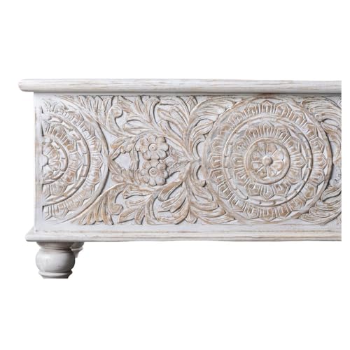 Image of Natura Solid Wood Coffee Table for Living Room Wooden Trunk Box for Storage | Handcrafted Center Table for Living Room with Sandook Storage | Pitara for Home and Bedroom (White Distress)