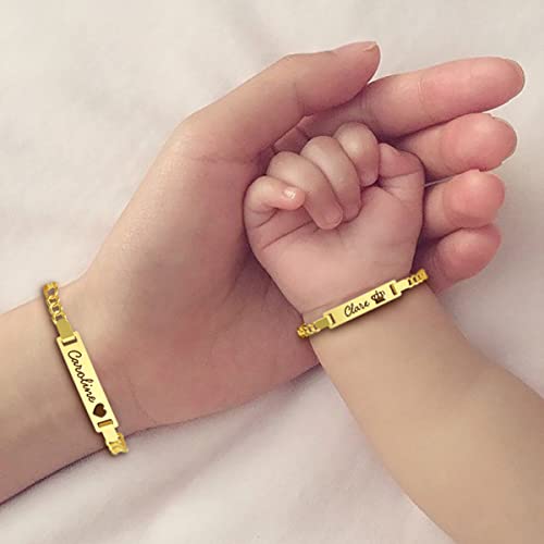 Personalized Baby Bracelets for Infant Girls Boys, 18K Gold Plated Bracelet Engraved with Name, Custom Gold Plated Kids Jewelry for Boys Girls, Gift for Baby Shower Birthday Easter3