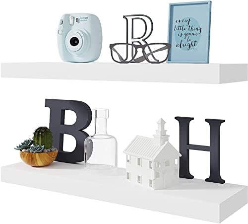 BAMEOS Floating Shelf ,Wall Shelf,Decor Wall Mounted Shelves ,Hanging Shelf Set L24xW6 for Bathroom Kitchen Living ,Kitchen,Room Bedroom Storage,White