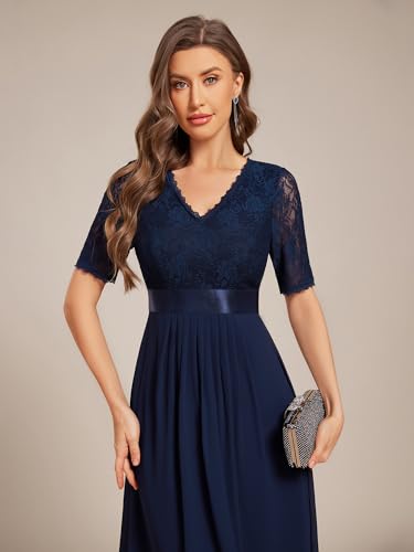 Image of Ever-Pretty Women's V Neck Lace Chiffon Half Sleeves A Line Hi-Lo Wedding Guest Dresses 04489