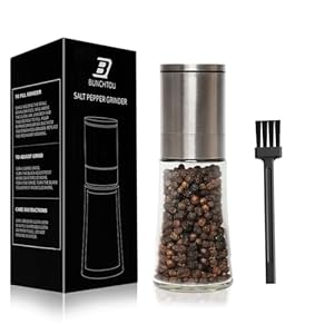 Original Stainless Steel Pepper Grinder or Salt Mill 1pk – Coarseness Adjustable Sea Salt Grinder or Pepper Mill Grinder – Small Manual Salt Pepper Shakers with Glass Container