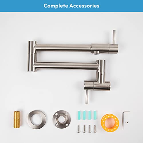 Besdor Pot Filler Faucet Stainless Steel Brushed Nickel Pot Filler Faucet Wall Mount With Double Joint Swing Arms thumb #7