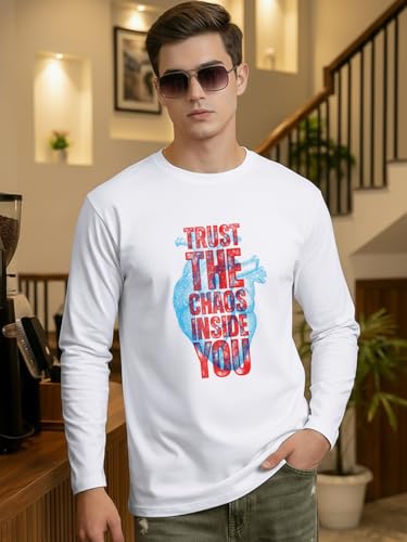 Image of Bewakoof Men's 100% Cotton Graphic Print Regular Fit Full Sleeve Round Neck T-Shirt | Tshirt for Men Cotton| Casual Wear | Street Wear