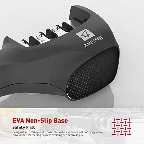 Kitchen Knife Sharpener Knives Sharpening - 3 Stage Sharpens Chef's Knife Tool, Kitchen Accessories Help Repair, Restore and Polish Blades Quickly, Food Safety Cut Resistant Glove Included, Black