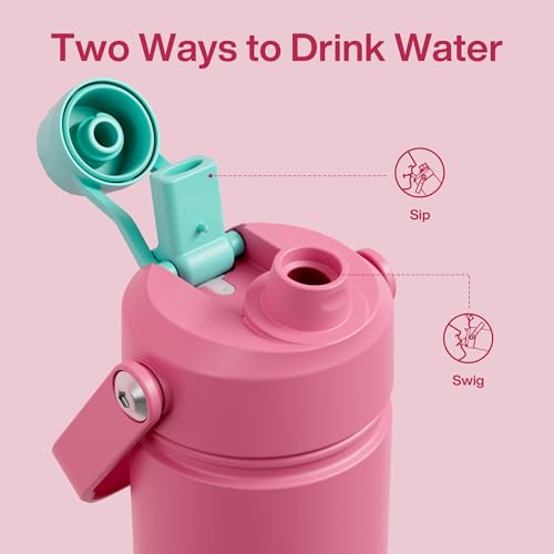 Image of ENCOOL Insulated Water Bottle with Straw Stainless Steel Water Bottle, Leak-Proof, BPA-Free, Double Wall Vacuum Keeps Cold for 24 Hours for Sports, Travel, School (18 oz, Tulip)