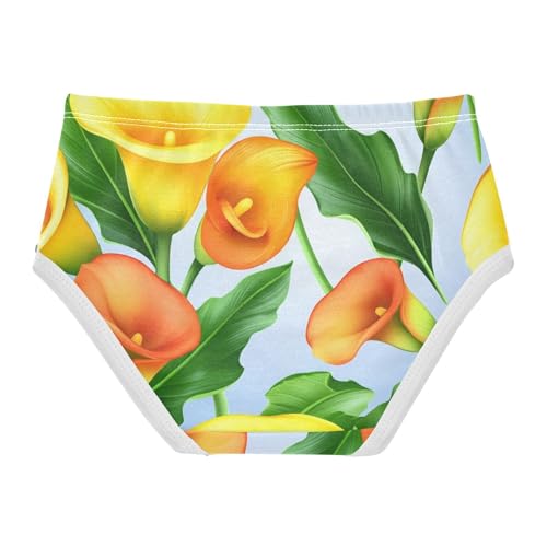 Cotton Girls Underwear Toddler Orange Calla Lilies Green Floral Girl Panties Cute Artistic Briefs Girls Undies 2t2