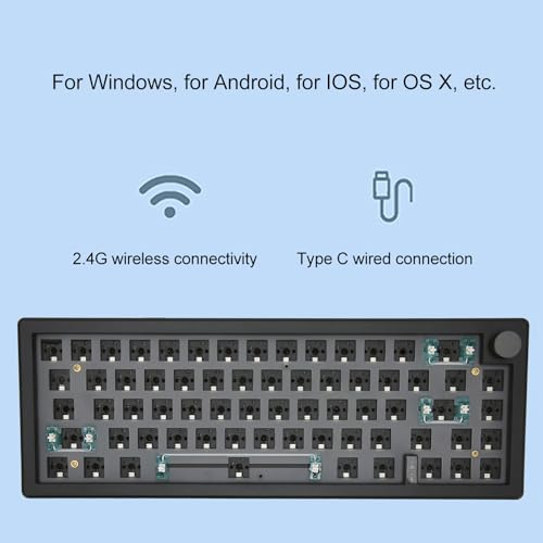 Zestaw Klawiatury Mechanicznej z 67 Klawiszami, Bezprzewodowa 2.4G, 5.0, Typ C, Zestaw Klawiatury z możliwością Wymiany Podczas Pracy, Cicha dla Okna, IOS (BLACK)