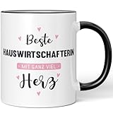 JUNIWORDS Tasse, Beste Hauswirtschafterin, mit ganz viel Herz, Schwarz (6046911)