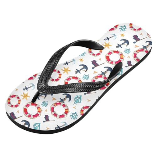ALAZA Cute Flag Coral Starfish Anchor Flip Flops for Women Fashion Beach Slippers Comfort Mens Flip Flops Non-Slip Rubber Shower Slippers Sandal for Hotel Travel Sport,XS2