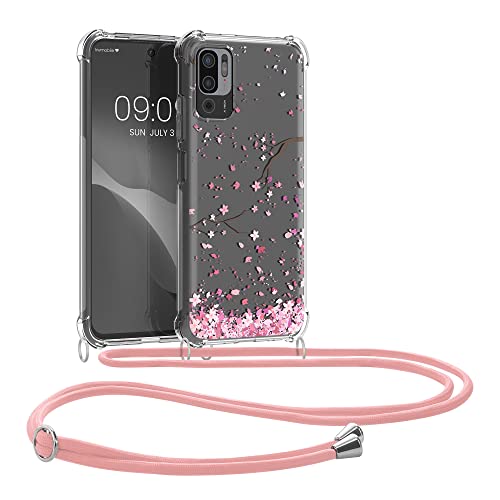 kwmobile Custodia Compatibile con Xiaomi Redmi Note 10 5G Cover - Back Case in Silicone TPU - Protezione Smartphone con Cordino - rosa/marrone scuro/trasparente