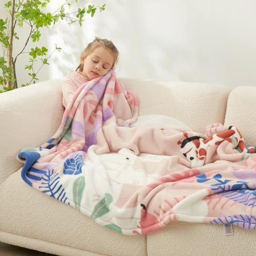 Cozy Bliss Animal Jungle Throw Blanket for Kids - Luxury Printed Plush, Single Layer, Offside Pure White - Most Giftable for Your Baby and Toddler, 43"x59"
