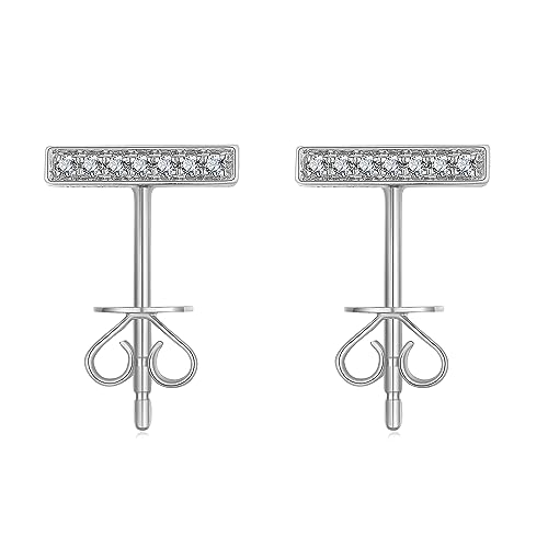 14k Solid Gold Diamond Earrings Studs Series,DEF VS~VVS, No fading, No allergies, Non gold-plating,Lab grown Diamond (Pavé Bar Studs(White))2