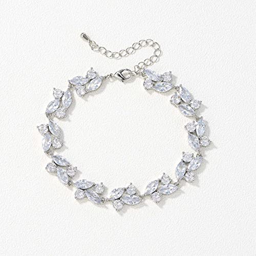 SWEETV Marquise Wedding Bracelet,Crystal Rhinestone Bridal Bracelets for Brides, Bridesmaids, Women, Rose Gold/Silver Tennis Bracelet for Wedding, Prom, Party, Jewelry Gifts4