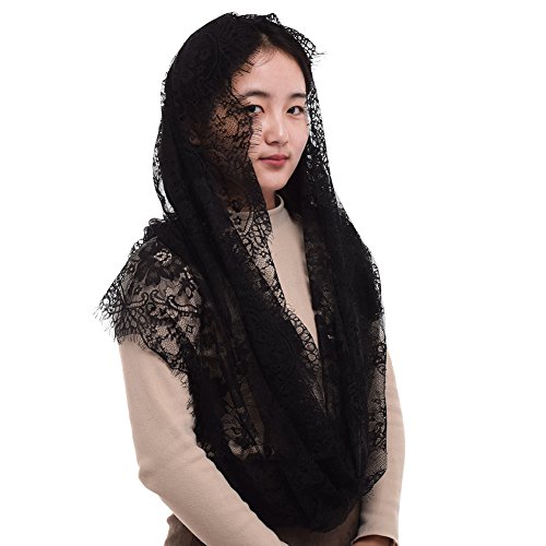 Preisvergleich Produktbild BLESSUME Frau Spitze Unendlichkeit katholisch Kapelle Schleier Latein Masse Mantilla Kopf Abdeckung (Black)
