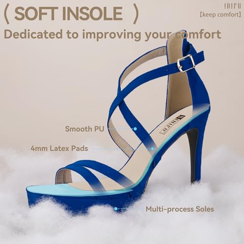 Image of IDIFU IN4 Platform High Heels for Women Strappy Heeled Sandals Square Toe Heels Stiletto Heels Women's Wedding Party Bridal Sexy Dress Shoes Open Toe Heels