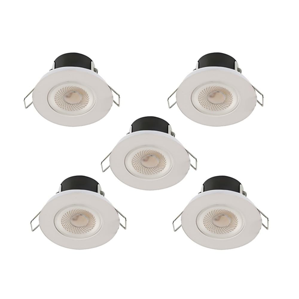 NWT Direct White LED Dimmable Spotlight Down Light IP65 Ceiling Bathroom Kitchen Waterproof 4 Bezel Finishes Fire Rated Bulb Energy Efficient A++ - Pack of 5