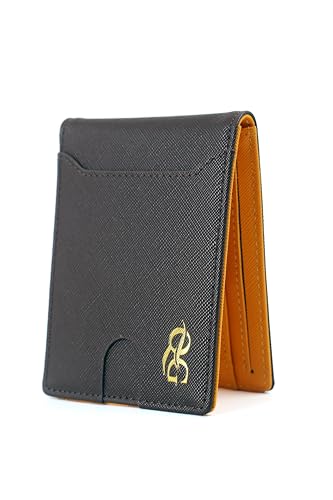 Image of Card Holder Wallet for Men | Ultra Slim 10 Card Slots RFID Protected Leather Wallet | Metal Clip Money Holder | Vegan Saffiano Leather | Slim Minimalist Card Holder for Men - Brown
