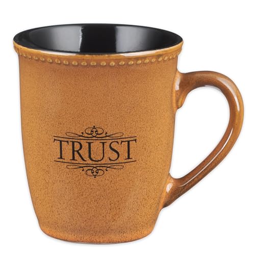 Christian Art Gifts Saddle Tan Stoneware Coffee Mug – 13 oz. Microwave and Dishwasher-safe Lead-free Inspirational Scripture Coffee and Tea Mug for Men & Women with Bible Verse: Trust – Psalms 91:2