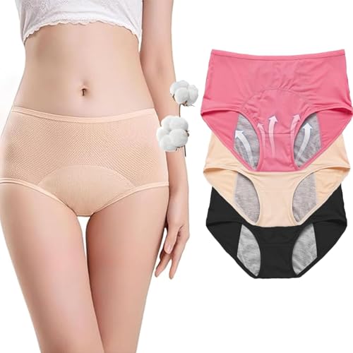 Dry Wear Unterhose Damen Inkontinenz, Drywear Auslaufsichere Unterwäsche Damen, Höschen für Frauen Über 60 Waschbare, Wiederverwendbare Baumwollhöschen (3er-Set,XXL)