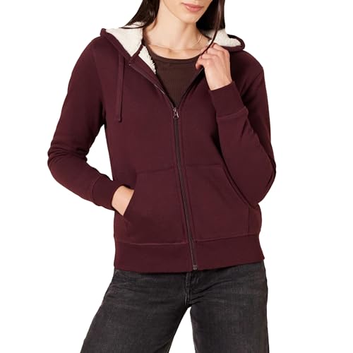 Amazon Essentials Womens Sherpa-Lined Fleece Full-Zip Hooded Jacket Burgundy Medium