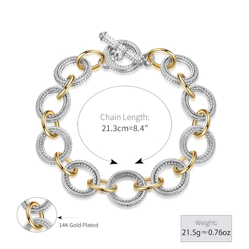 Cable Link Chain Bracelets for Women, Two Tone Link Bracelets Gold and Silver Circles Vintage Bracelets Wire Bangle Designer Inspired Jewelry Gifts4