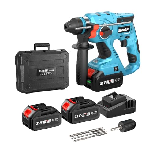SEESII 2.1J Tassellatore a Batteria: 3-IN-1 SDS-Plus Trapano a Percussione con 2 Batteria e Caricatore, Motore Senza Spazzole, Martello Perforatore Ideale per Fai-da-te e Lavori Edili