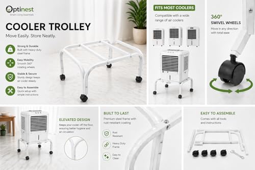 Image of Heavy-Duty Metal Cooler Stand with Wheels for Home & Outdoor Use | Rust-Resistant Trolley | 4 Smooth Rolling Non-Locking Wheels | 100kg Load Capacity | Movable Cooler Base Stand (White)