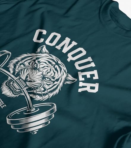 Image of INDISSH T-Shirt for Man | Regular and Plus Size Upto 7XL | Gym Graphic Printed | Round Neck Cotton Fabric Regular fit Casual T-Shirt for man - RNM-Conquer-PAR