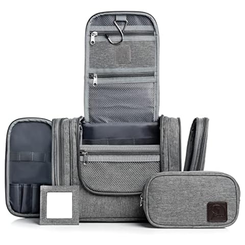 Obics Kulturbeutel Herren & Damen Gross grau 8L XXL - Kulturtasche zum Aufhängen & mit Spiegel - Toiletten-Tasche mit Henkel hängend - Kosmetik-Beutel groß - Waschtasche 10 Fächer für Camping Reisen Cover