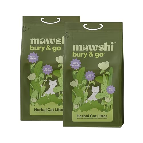 Image of bury & go by mawshi Herbal Cat Litter 10kg, 100% Biodegradable & Toxin Free, Natural Bentonite, Long Lasting Odour Control 3X Stronger Absorption Dust Free Low Tracking Safe for Adult Cats & Kitten