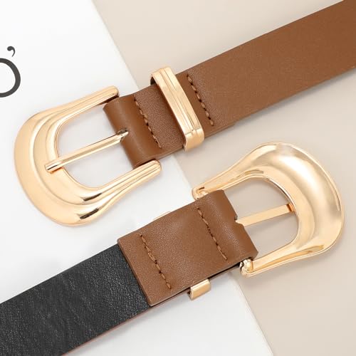 XZQTIVE Women's Leather Belt Plus Size Ladies Western Belt Silver Gold Buckle Black Waist Belt for Jeans Pants Dresses3