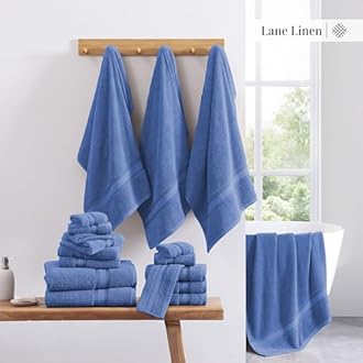 LANE LINEN Bathroom Towels Set of 18 – Zero Twist, 100% Mercerized Cotton Towel, 6 Bath, 6 Handtowel & 6 Washcloths, Luxury Hotel Design, Perfect for Salon & Guests, Machine Washable – Cerulean Blue