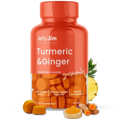 Jelly Jim Nutrition Turmeric and Ginger Gummies - Turmeric Curcumin Gummies to Reduce Inflammation and Joint Pain, Anti-Inflammatory Turmeric Gummy Supplements