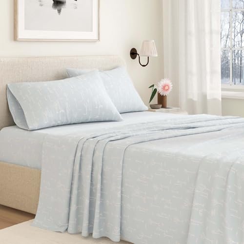 Image of Great Bay Home Flannel Sheets Full Size - 100% Turkish Cotton, Double-Brushed, Lodge-Printed Bed Sheet Set - Ultra-Soft, Cozy, 4-Piece Bedding Set (Birch Trail)