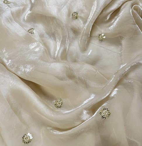 Image of Women's Pure Fandy Satin Sequin Embroidered work Saree with Dupion Unstitched Blouse Piece