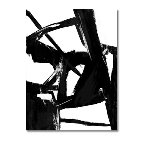 Arte abstracto moderno sobre lienzo con trazos finos de caligrafía monocromática 50x60cm 5