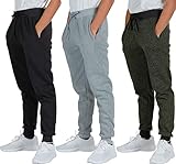 3 Pack: Boys Girls Youth Teen Active Athletic Basic Soft Tech Sports Fleece Jogger Soccer Track Gym Running Slim Fit Tapered Sweatpants Casual French Terry Quick Dry Fit Pockets-Set 3,S(8)