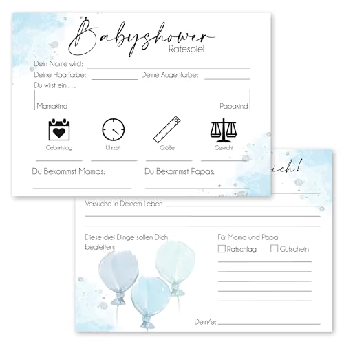 Cozy Racoon 20 Babyshower Karten Ratespiel Blau