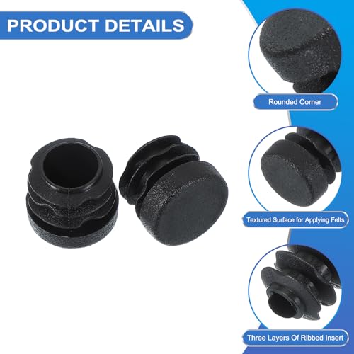 Image of PATIKIL 3 /4 Inch Plastic Tubing End Caps, 10 Pcs Round Hole Plug Insert for Round Iron Pipe Chair Leg Table Bookshelves Patio Furniture, Black