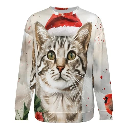 Mens Cat Christmas Crewneck Sweater Mens Crew Neck Sweaters Long Sleeve Funny Men's Pullover3