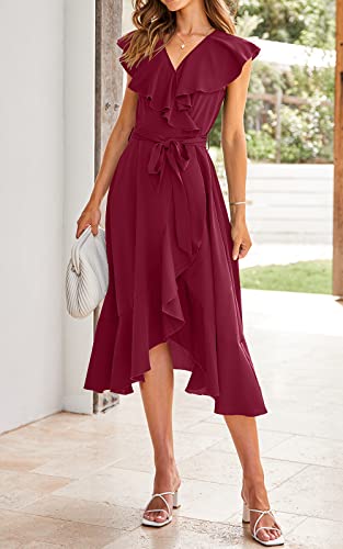 Image of PRETTYGARDEN Women's 2023 Summer Wrap Maxi Dress Casual Boho Deep V Neck Short Sleeve Ruffle Hem Split Beach Long Dresses