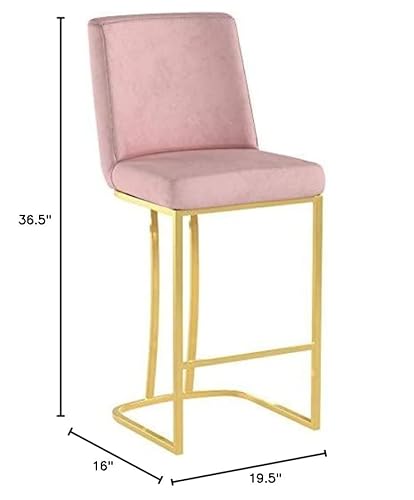 Meridian Furniture Heidi Collection Modern | Contemporary Velvet Upholstered Counter Stool With Polished Gold Metal Legs, 16" W X 19.5" D X 36.5" H, Pink #TOP5