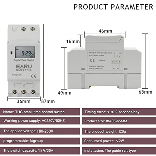 Relais temporisé programmable 12V THC 15A pour tableau électrique DIN - 4