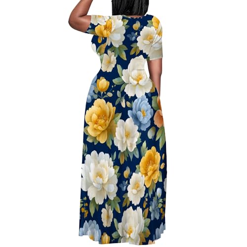 Image of PinkPatty Women's Plus Size Maxi Dresses Short Sleeve Sundress Summer T-Shirt Beach Long Dress with Pockets