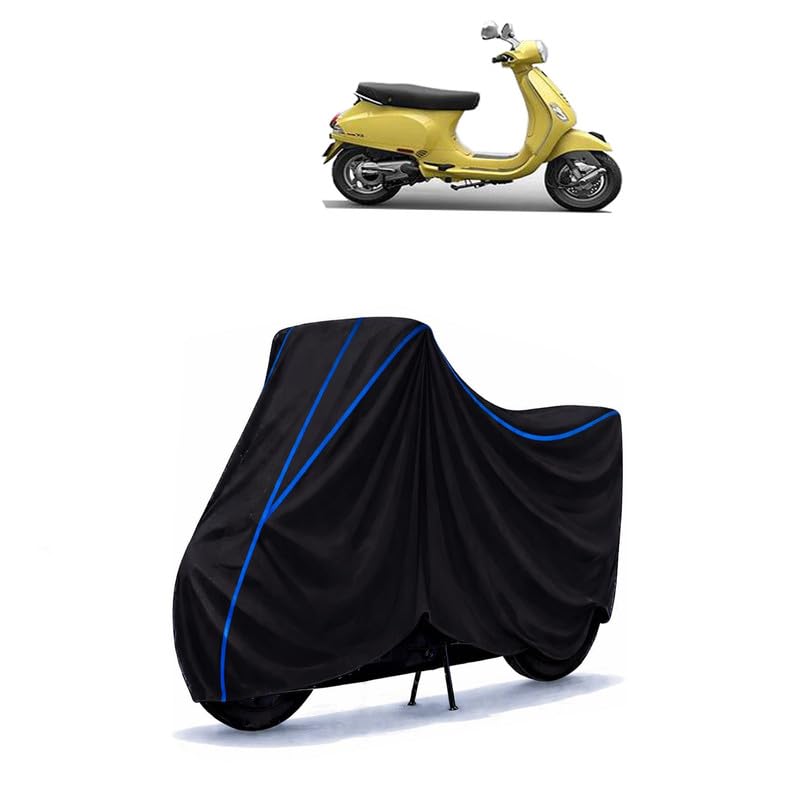 Image of Scooty Cover Water Resistant for ZX | Universal Scooter & Bike Cover | Heavy Duty UV Protection | Dust, Rain & Scratch Protection | Elastic Fit All Weather Indoor Outdoor | Black with Blue Piping