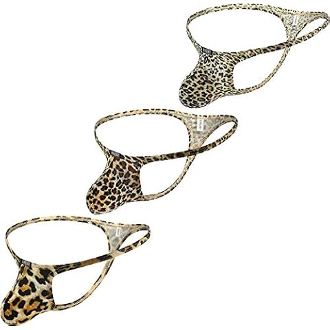 iKingsky Hombres Leopard Cadenas con Bolsa Grande Cintura Arenada Y-Back Hombres Ropa Interior Tanga Sexy Burbo Calzoncillos Cover