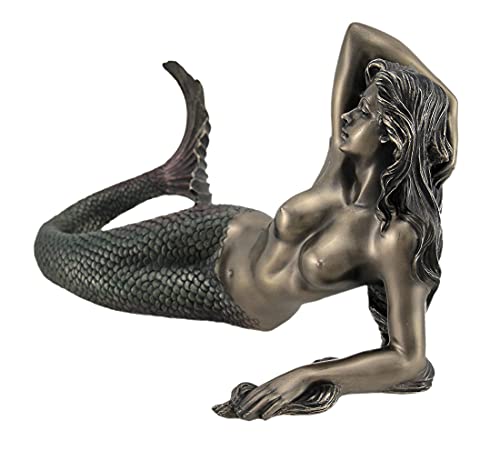 Estatua de sirena reclinada de metal y bronce 11 in miniatura 2