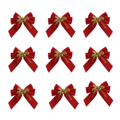 Kit 09 Enfeites de Natal Laço Dourado 11 x 14cm - Decoração Natalina para Arvore Porta Lareira