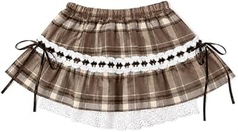 Womens Lolita Ruffled Bow Lace Skirt Kawaii Cute Pleated Cake Skirts A-Line Tiered Harajuku Zip Up Mini Dress